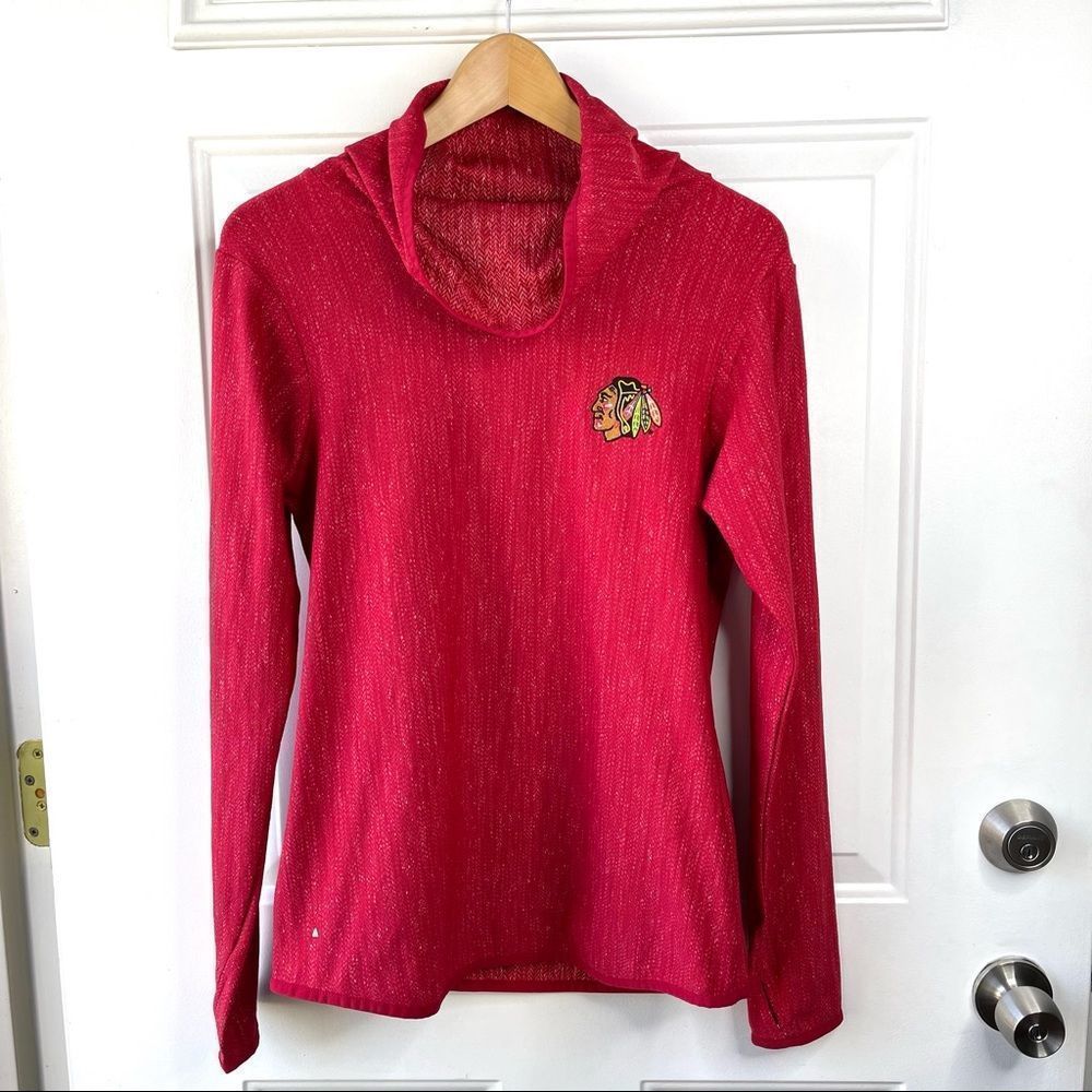 Women’s Antigua Blackhawks Equalizer Cowl Neck Red Pullover Sweatshirt Sz M